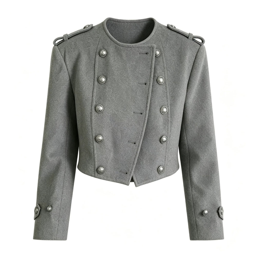 cross-border fashionable and minimalist versatile short chanel-style double-breasted napoleon jacket with round neck