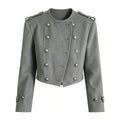 cross-border fashionable and minimalist versatile short chanel-style double-breasted napoleon jacket with round neck