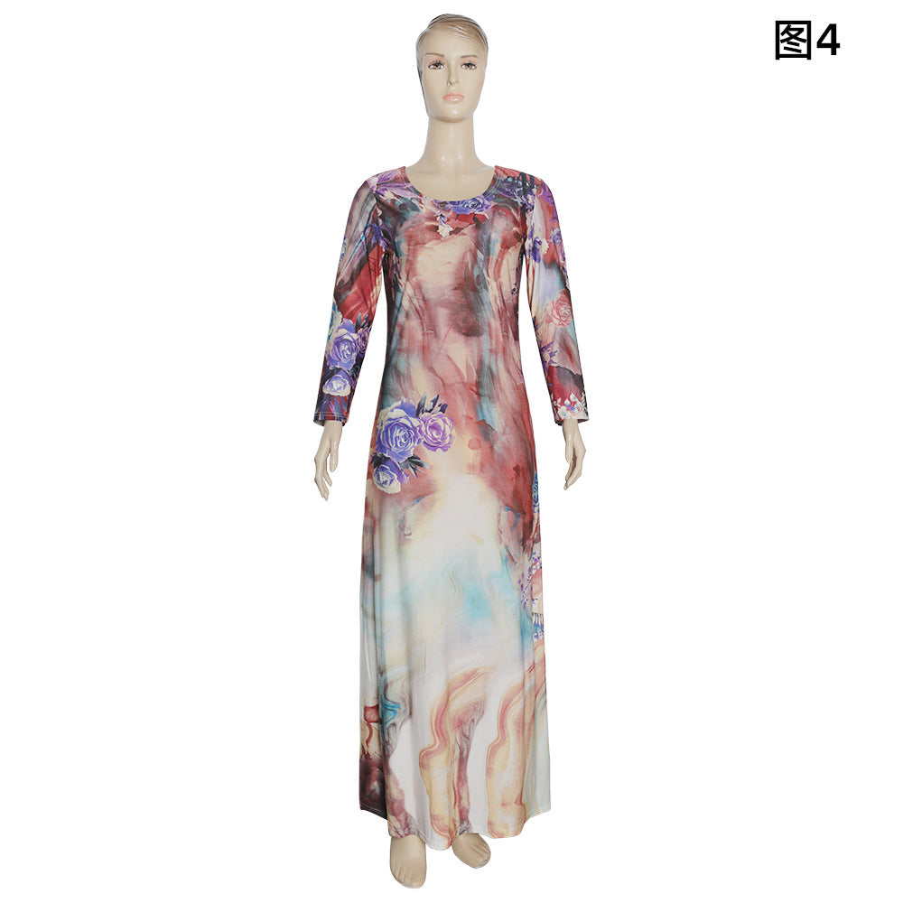 african plus size women's clothing:  &  printed round neck slimming a-line dress