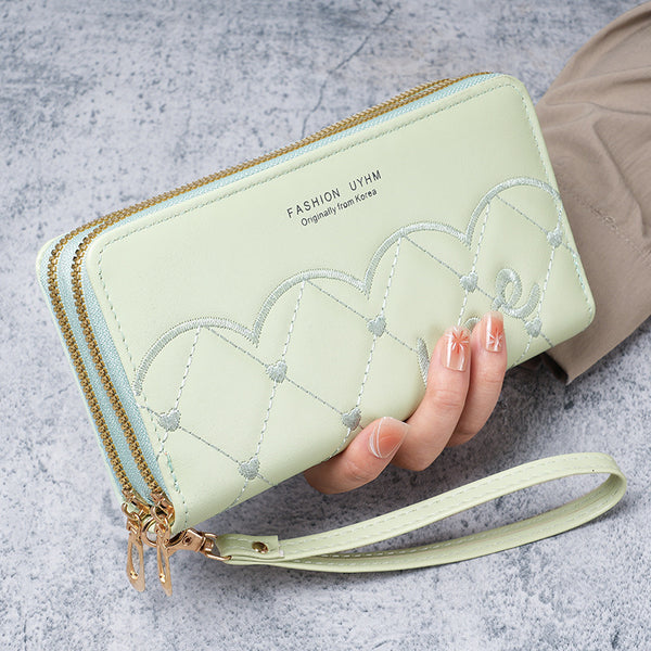 Embroidery thread wallet women's fashion new mobile phone bag women's long wallet zipper bag clutch bag women's wallet clutch bag