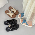 Thick sole denim pearl cross strap slippers women's summernew arrivalniche style design fashioneasiest for matchoutwear women's one-line slippers