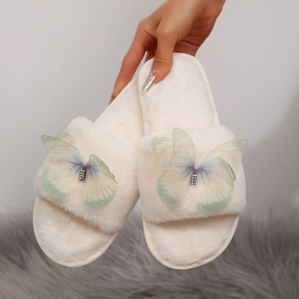 women's cotton slippers - new autumn/winter collection: rhinestone butterfly design, girly style, indoor/outdoor home wear, warm flat cotton slippers