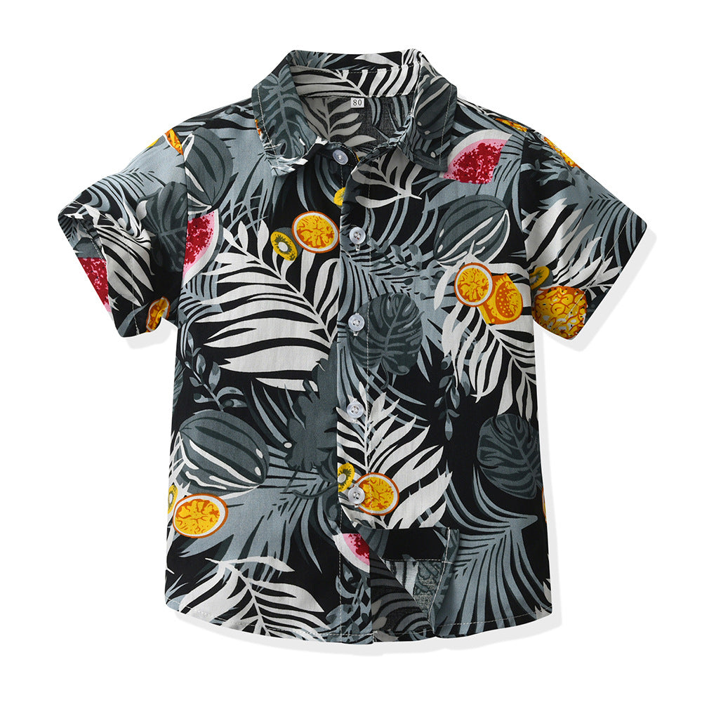 children's clothing, new boys' short-sleeved shirts, vacation beach style floral shirts, boys' short-sleeved shirts, children's shirts for boys, summer