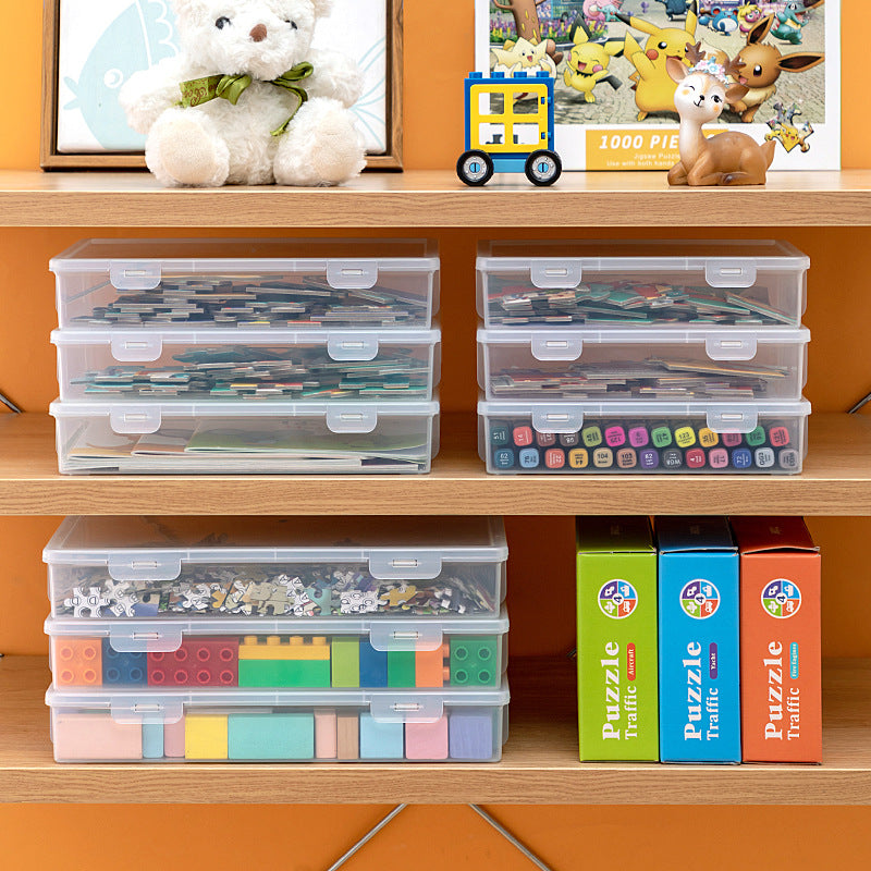 Desktop storage box Plastic with lid Children's transparent puzzle storage box Lego building block picture book toy storage box