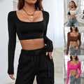 fall/winter new arrival: cross-border european & american style activewear cropped knit high-stretch long sleeve t-shirt top