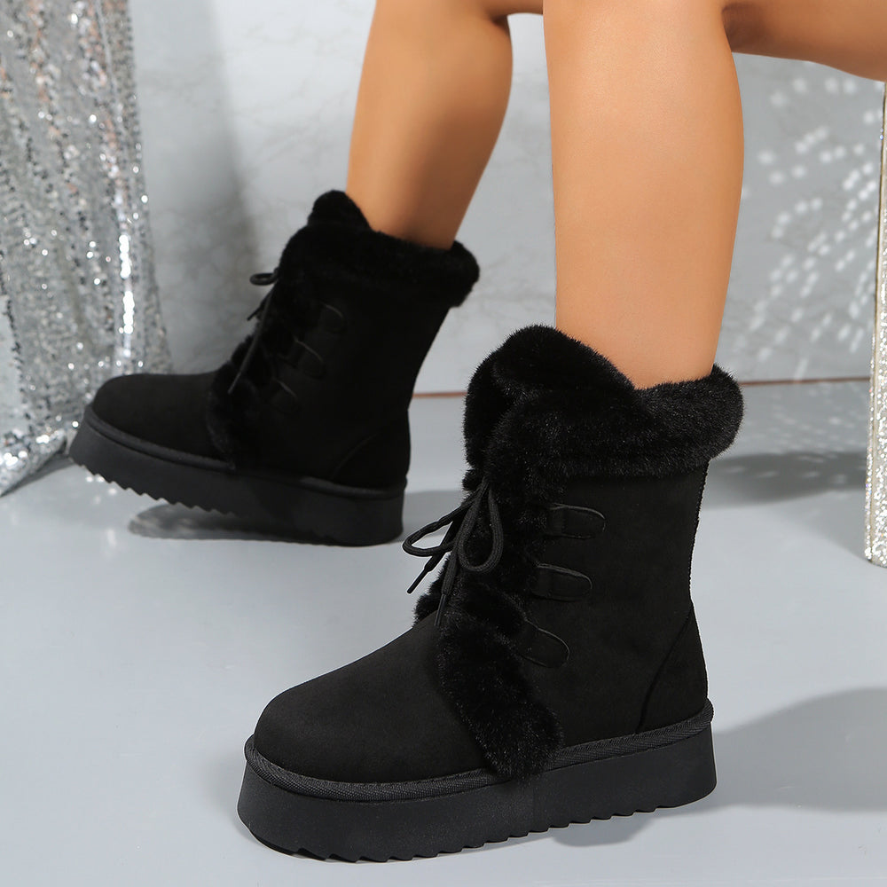autumn/winter women's snow boots: fleece-lined, extra thick, platform, height-increasing, shearling-lined, northeastern-style cotton shoes, warm fuzzy boots