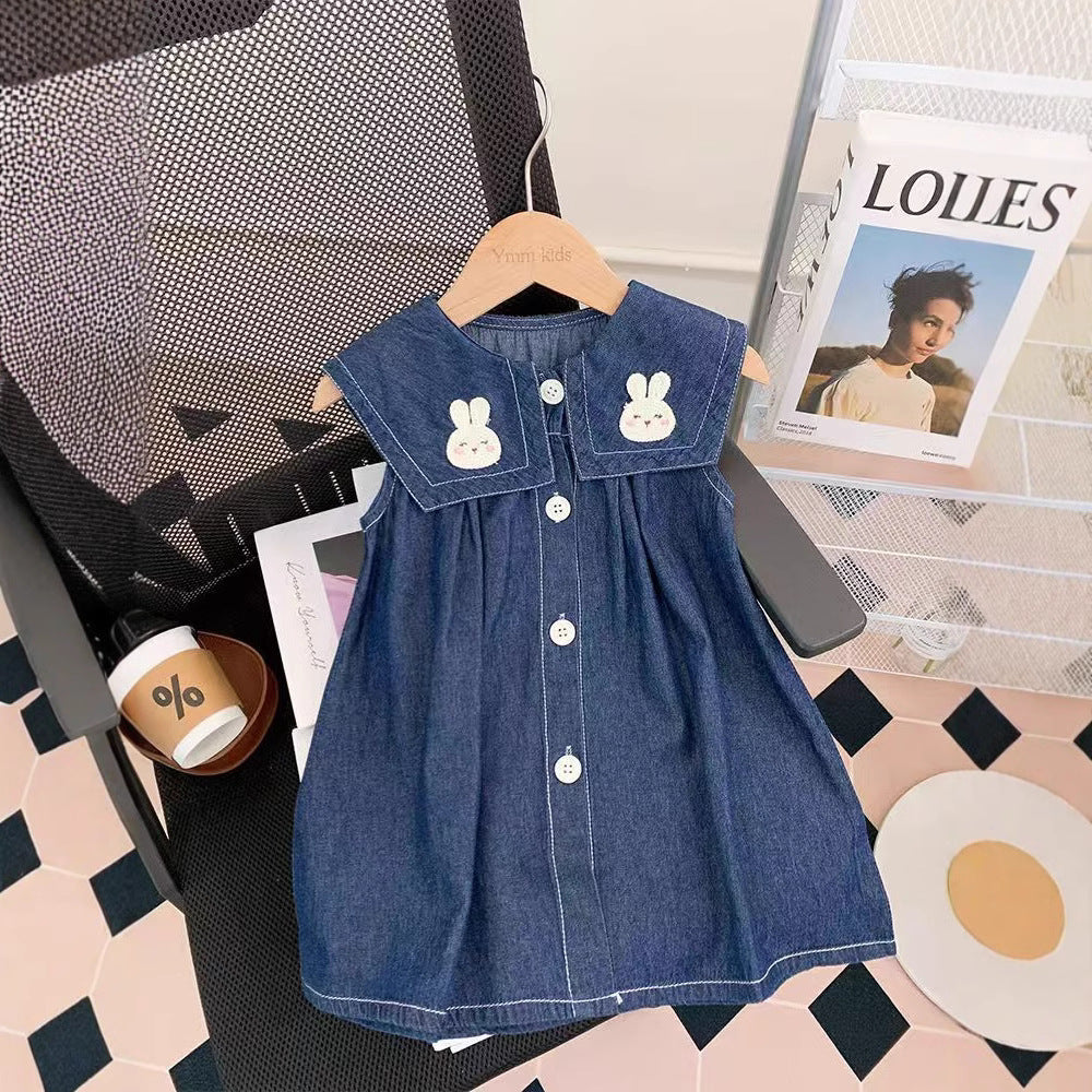 Girls' denim embroidered cartoon tank dress - spring/summer  new collection - wholesale & dropshipping available