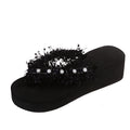 2024 summer new european and american style tassel open-toe pearl flip-flops flat sandals women's wholesale foreign trade shoes wish plus size