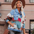 European and american cross-border e-commerce women's apparel:  independent store autumn new arrival - washed color block denim jacket, cropped top