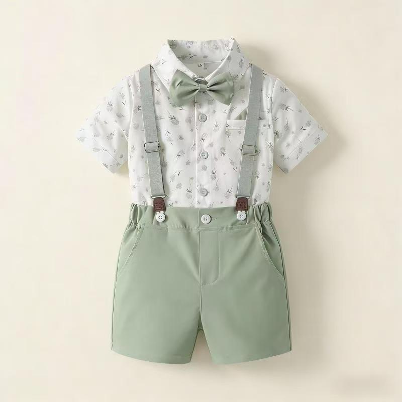 Children's spring new arrival cross-border korean style kids' set printed short-sleeve shirt boys' outfit baby's first birthday dress