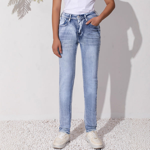Women's Denim Elastic Slim Skinny Pants Embroidered Design Light Blue Style Denim Pants