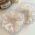 Pink floral mesh large intestine hair tie for women, extra large, high-end, lazy style hair rope, hair accessories, ball head, easiest for match