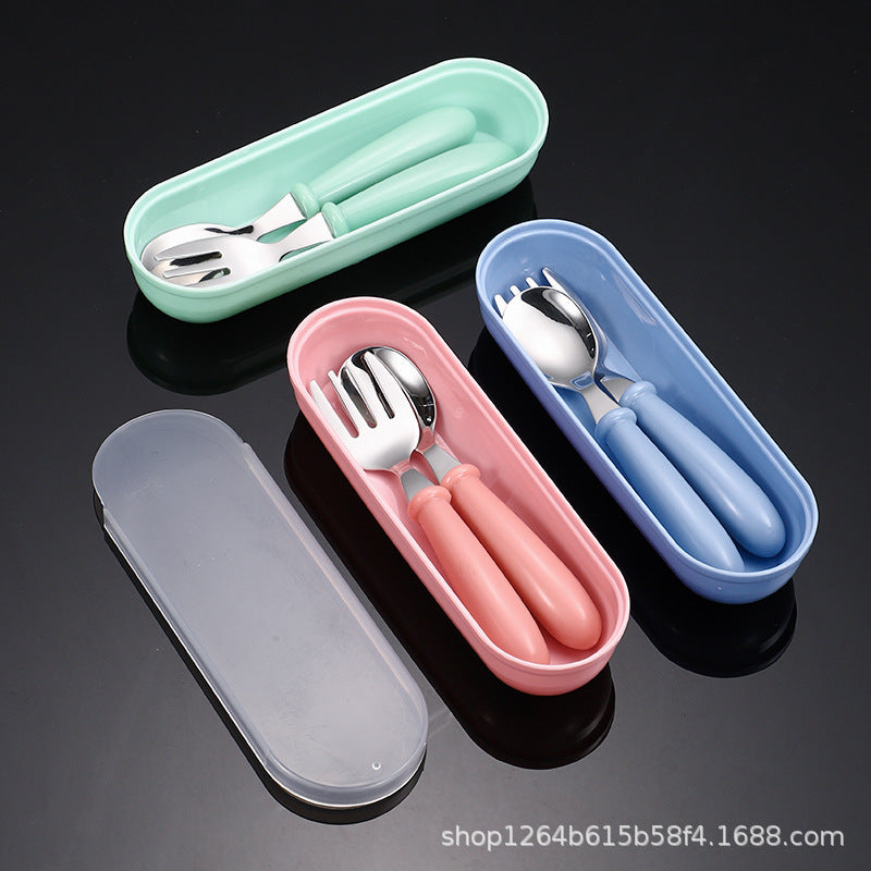 Cross-border 304 stainless steel children's tableware spoon fork box three-piece set baby tableware maternal and infant gifts fork and spoon
