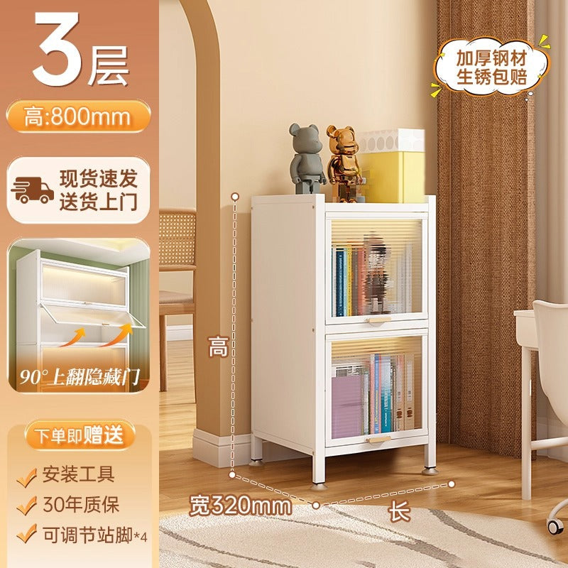 Steel dustproof bookcase with doors, integrated children's bookshelf, wall-mounted floor-standing storage rack, living room storage cabinet, organizer