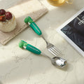 Cartoon dinosaur stainless steel cutlery set - anti-scald handles, forks & spoons, multiple colors available, wholesale children's western dinnerware