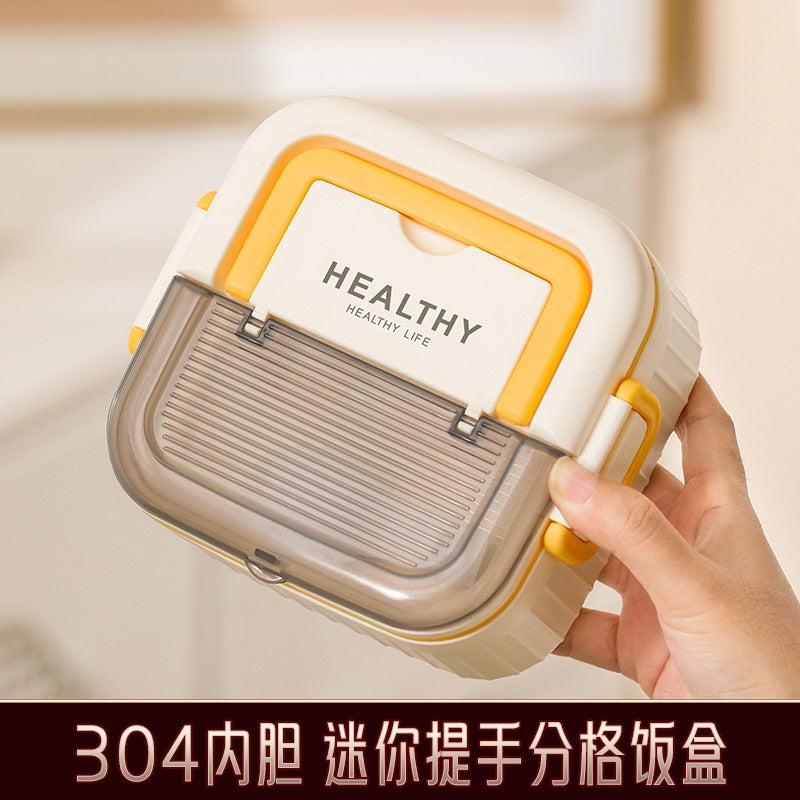 304 liner thermal insulation lunch box can be heated in microwave oven, office workers bring rice grid lunch box picnic portable and portable box