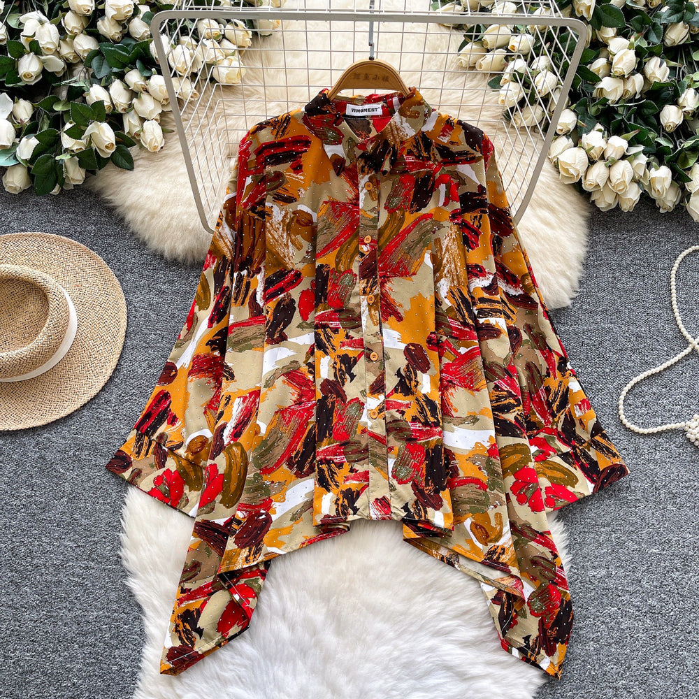 Korean style commute chic: skin-friendly, breathable printed shirt for women - new spring collection, long sleeve, loose fit, open front cardigan, stylish and trendy top