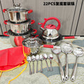 Export russian suit pot for home multi-bottom stainless steel 22-piece pot suit with silicone handle soup pot frying pan