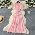 Frenchretro style lady heavy industry beading lapel short sleeve single breasted waist slimming lookelegantknittingdress
