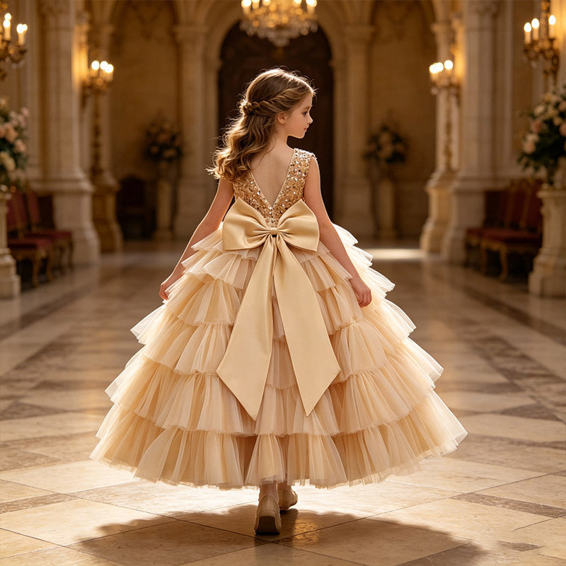 European and american style cross-border girls' formal dress cake skirt for prom, girls' clothing, children's runway show, and children's day performance costume