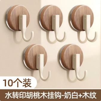 Walnut wood grain suction cup hooks - no drilling, heavy duty, over-the-door organizer for backpacks, hats, bathroom storage