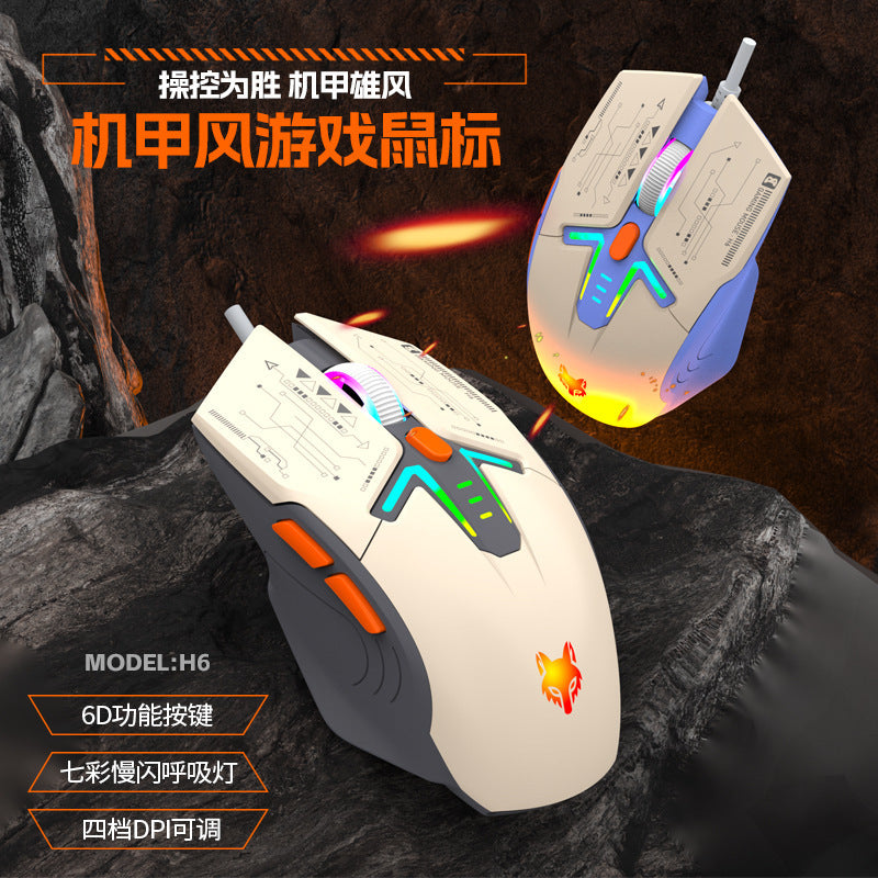 Dazzling silver fox h6 tri-color illuminated gaming mouse - customizable pc laptop usb wired 6d gaming mouse