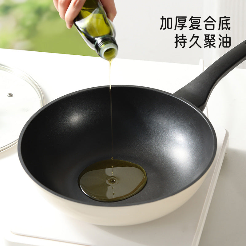 Non-stick wok, household carrot cooking pot, household flat-bottomed pan, gas stove, induction cooker, special frypan
