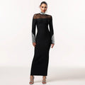 C7592 cross-border   fashion women's elegant high neck rhinestone exquisite high-end dress