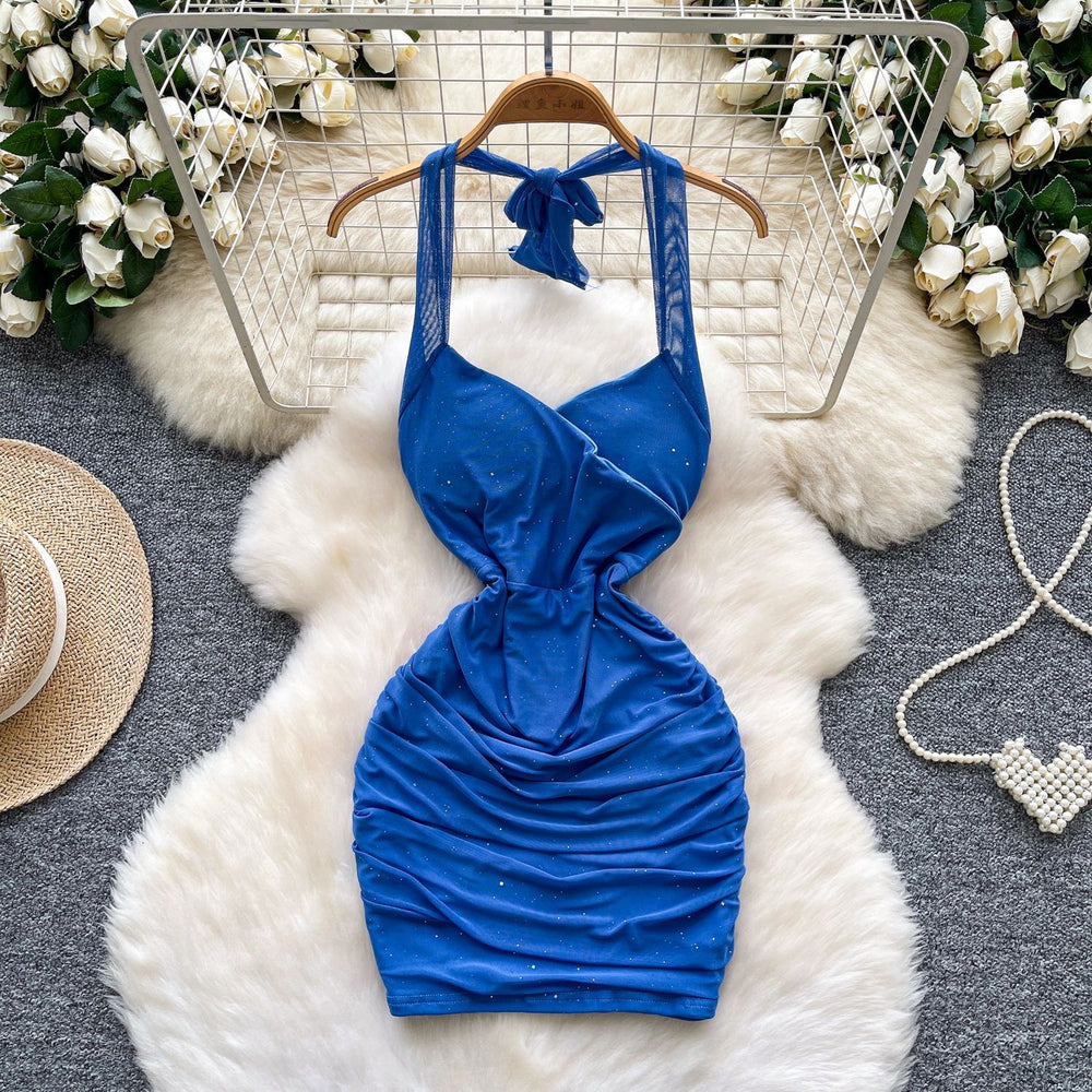 Feminine dress  new arrival pure desire sexy halter suspender waist slimming mesh hip covering short skirt