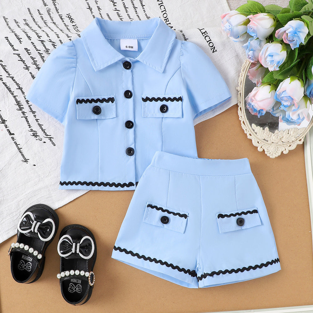 Children's clothing shein cross-border girl suit short-sleeved shirt + shorts two-piece set