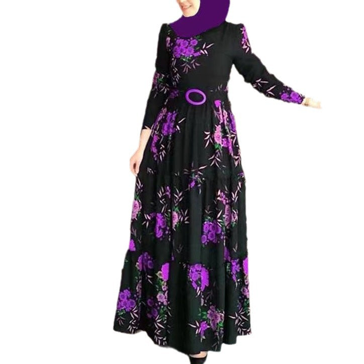 2025 spring new arrival: printed mid-waist four-color elegant commute four-way stretch printed non-fleece maxi dress
