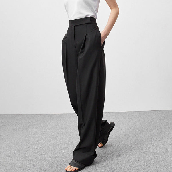 2024 hot-selling European and American simple black mopping wide-leg trousers commuting loose high waist drape suit trousers children