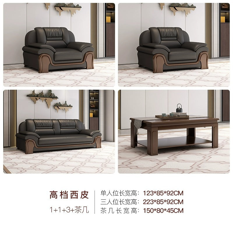 Office sofa business casual living room hall hotel reception casual area genuine leather coffee table reception office combination