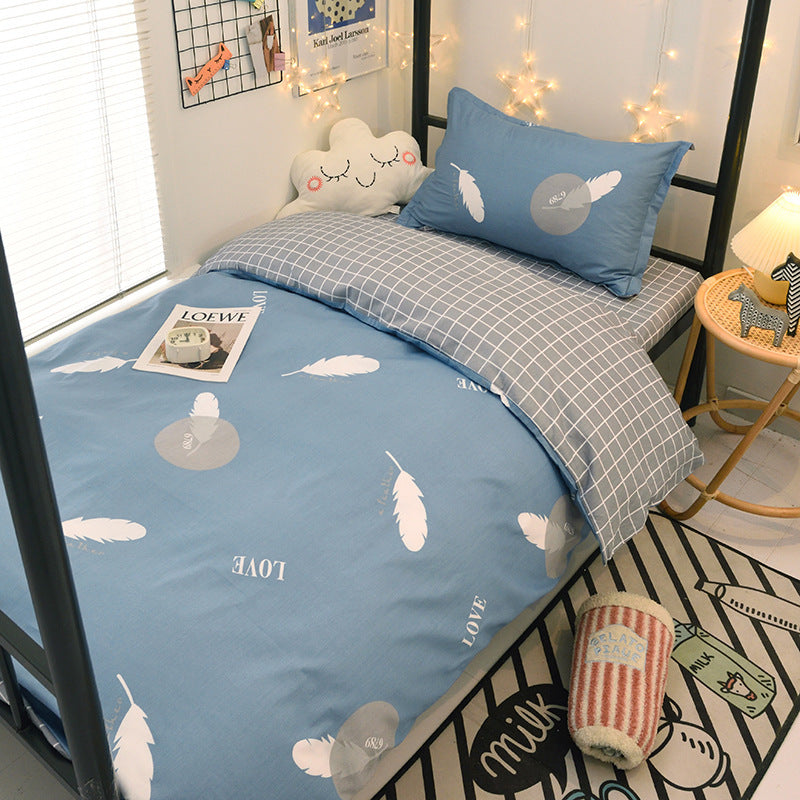 Student dormitory quilt cover three-piece bed sheet pure cotton single bed children's bed quilt cover simple four-season universal 3