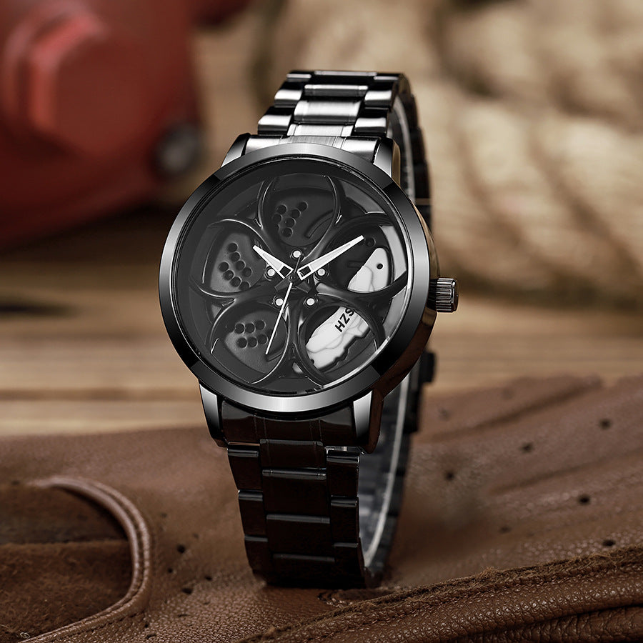 New arrival cool sports car wheel hub watch inner ring can rotate men's wheel style quartz watch fashiontrendy men's watch