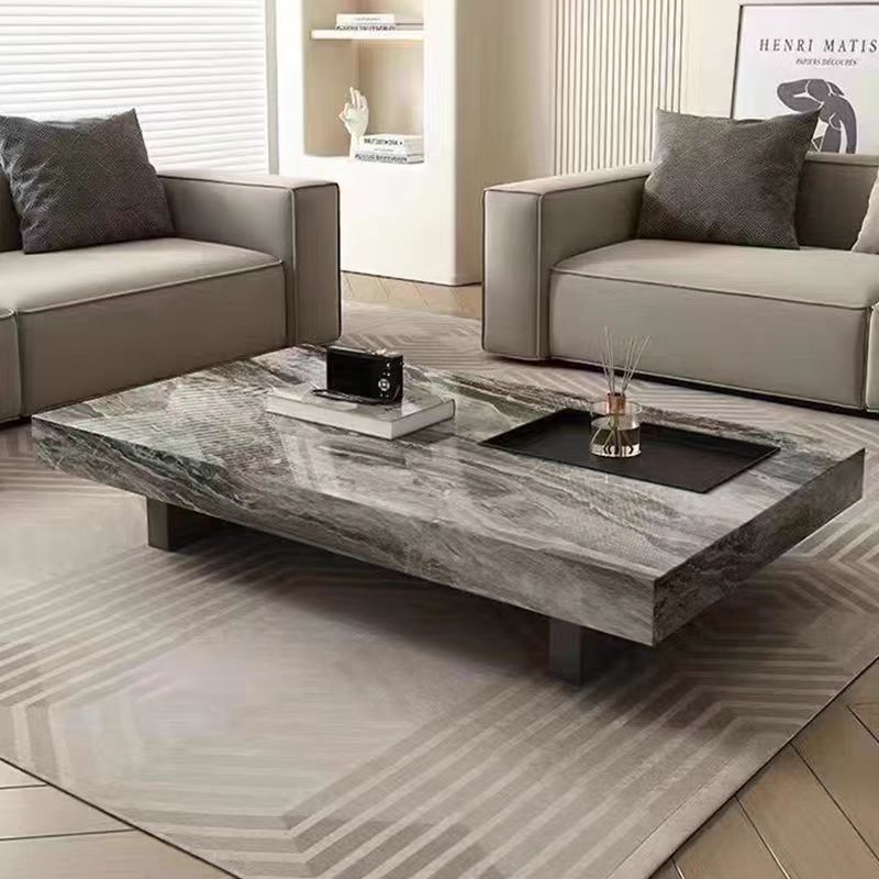Italian minimalist light luxury high-end suspended rock slab square venetian brown marble living room home coffee table