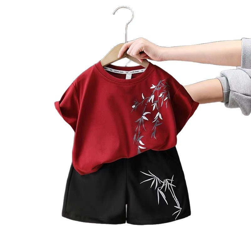 summer new boys' short-sleeve set: trendy & stylish t-shirt and shorts two-piece outfit - wholesale available
