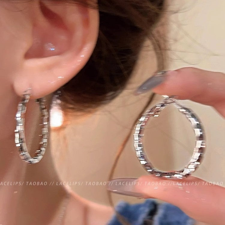 925 silver needle hong kong style retro metal earrings for women classy geometric plain hoop earrings easiest for match exaggerated work clothing earrings