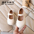 Vancahao girls' chunky sole leather shoes,  spring/autumn new collection, round toe black flats, mary janes for older girls