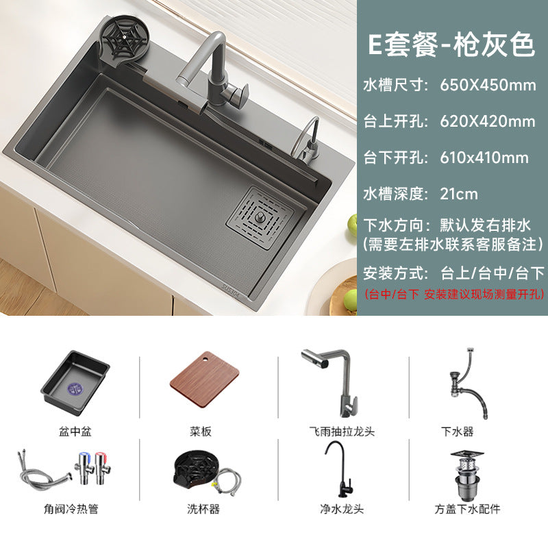 Kitchen sink large single slot honeycomb thickenedsus304 stainless steel for home vegetable basin dishwashing sink countertop middle and lower basin