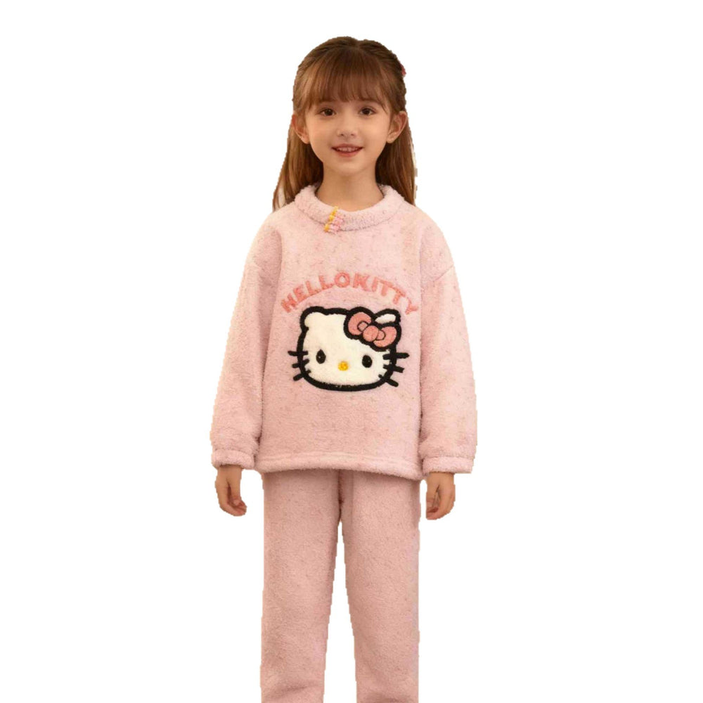 Kids half velvet pajamas girl medium large childrennew arrivalgirlfall and winter thickened home clothes winterheattech cotton