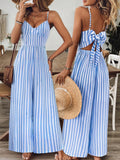 Ready-to-ship cross-border women's fashion jumpsuit: european and american style, spaghetti strap, open back, large bow detail