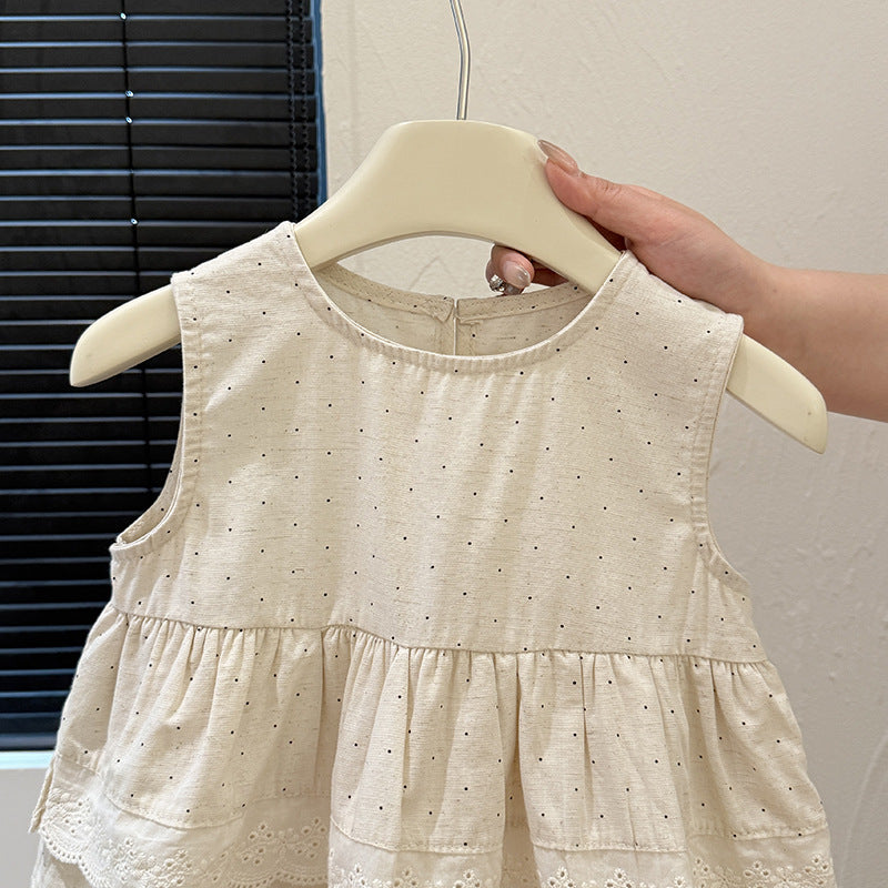 New girls' summer korean style sleeveless polka dot outfit - versatile, stylish, and trendy kids' clothing for baby girls