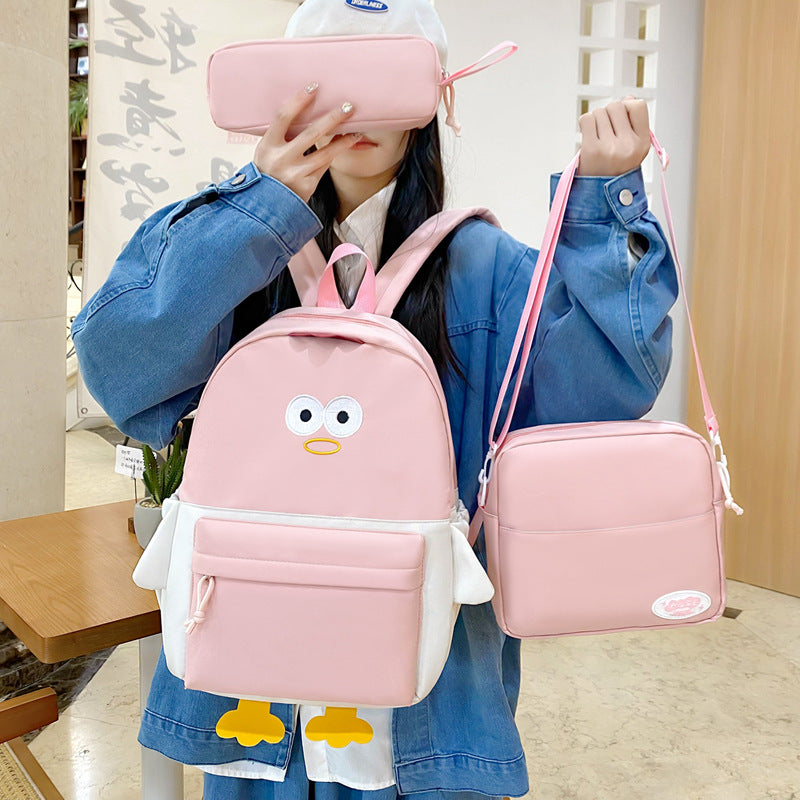 Primary and secondary school students schoolbag Japanese cartoon women's shoulder bag cute soft cute chicken foreign style girl schoolbag pencil case
