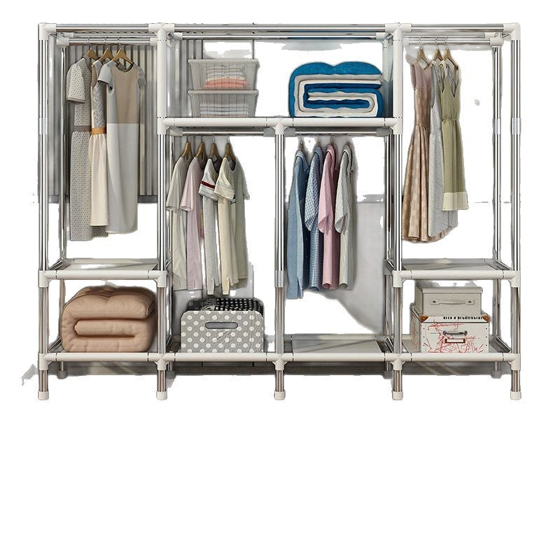 Simple wardrobe for home bedroom steel frame thickened and thickened steel pipe assembled cloth wardrobe rental room strong and durable cabinet