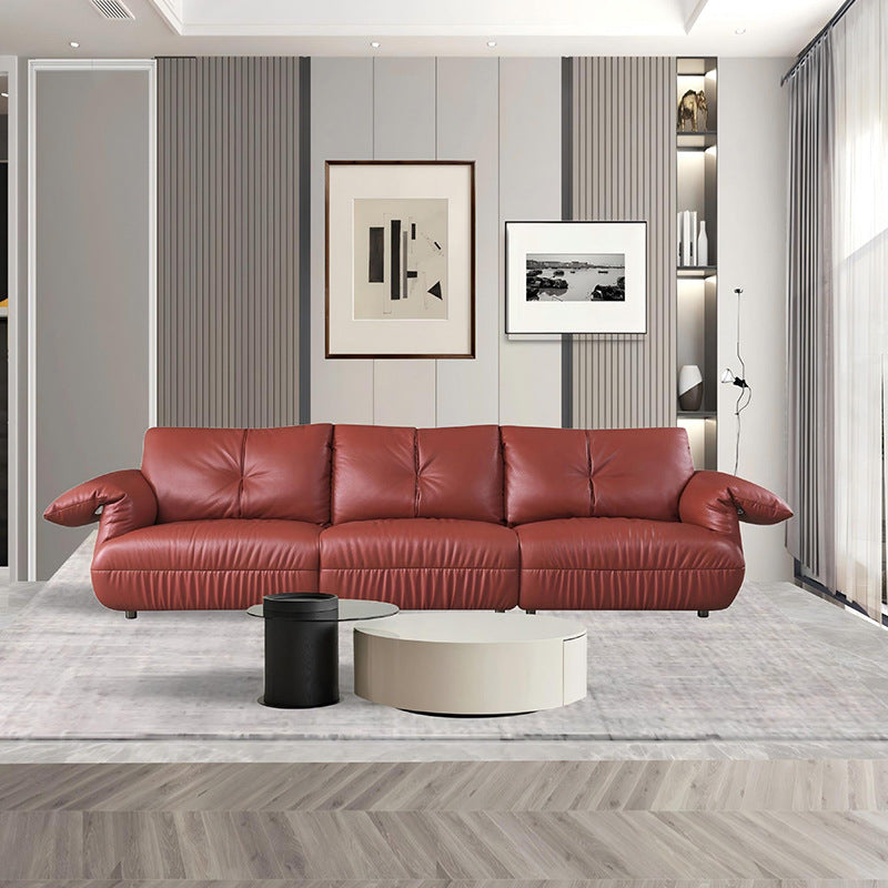 Foshan furniture longjiang casual straight row sofa first layer cowhide art sofa living room accessible luxuryclassy genuine leather sofa