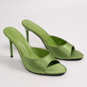 Women's summer sandals : plus size ladies' shoes, satin open-toe high heels, stiletto heel slides, women's outdoor sandals