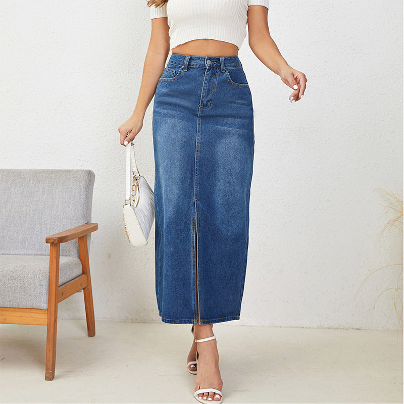 Export denim skirt new arrivalfashion slit whisker denim skirt washed horse denim skirt