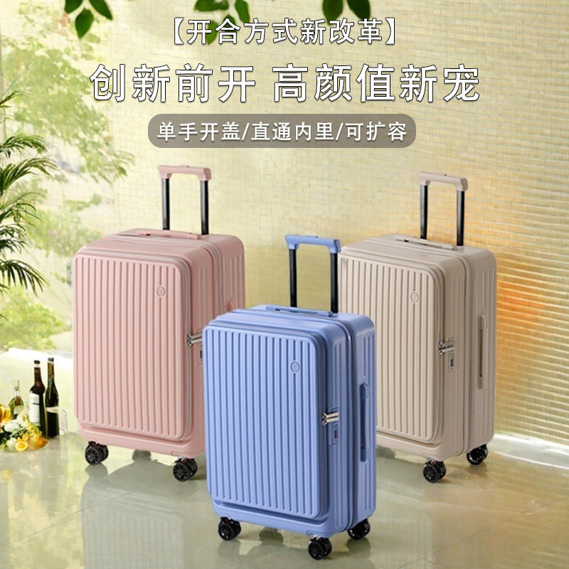 Side open luggage, three-piece set, ABS + PC, lightweight, expandable, YKK zipper, 20/24/28 inch, gray