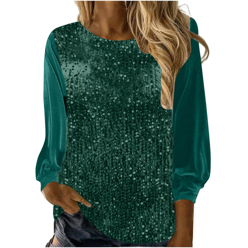 new european and american style women's casual round neck long sleeve loose fit sequin top for cross-border e-commerce